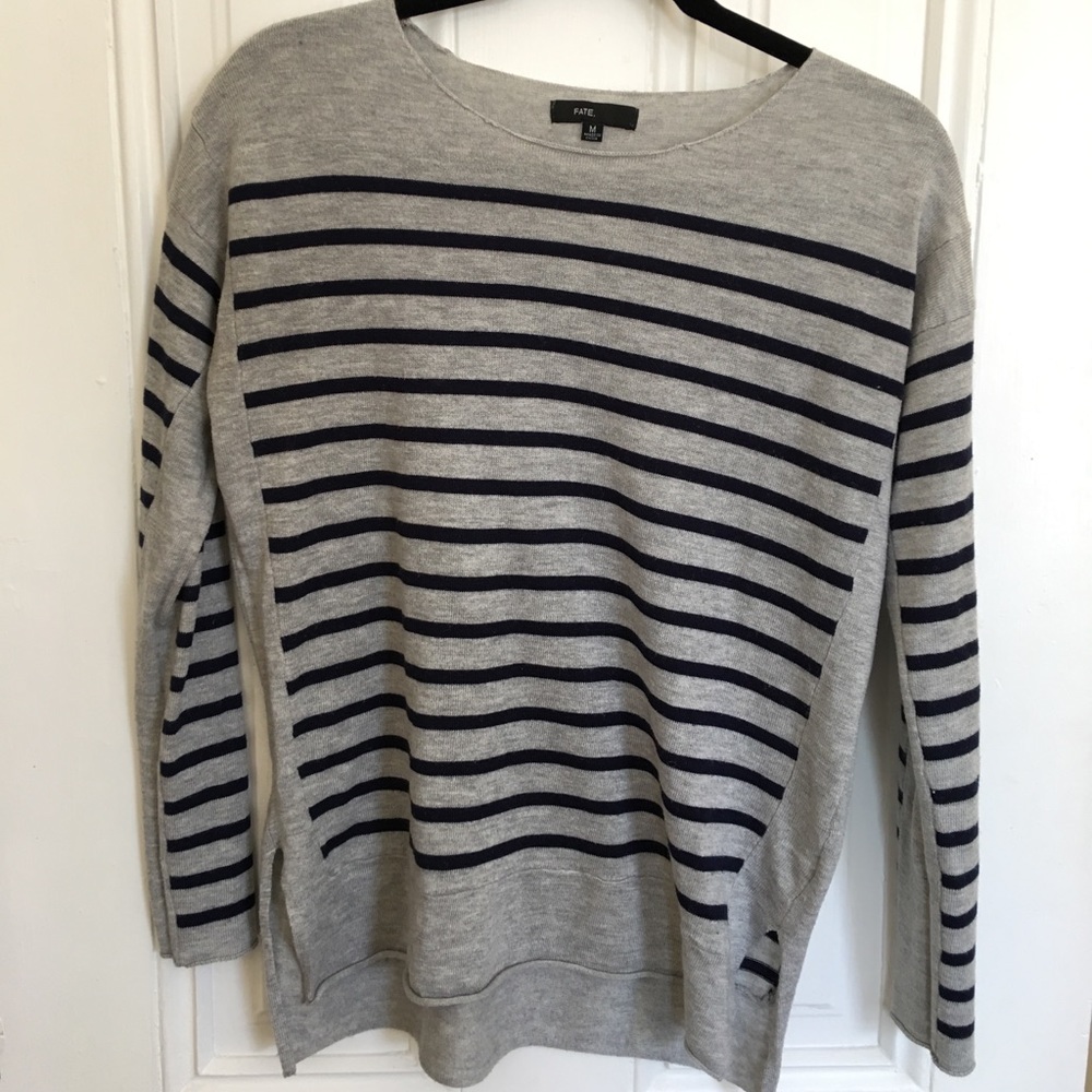 Navy striped gray sweater